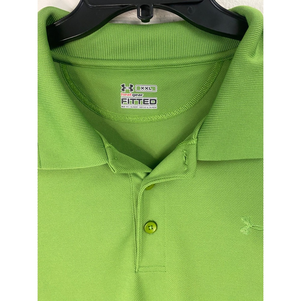 Under Armour Polo Shirt Men XXL Lime Green HeatGear Fitted Athletic Top - Picture 4 of 10